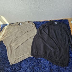 H&M Divided Women’s Sweater Lot Size 12 Beige & Black Chunky Knit Zip Back AA620
